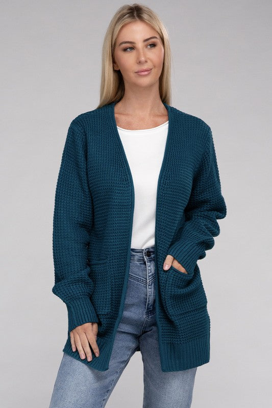 Lori Waffle Open Cardigan Sweater