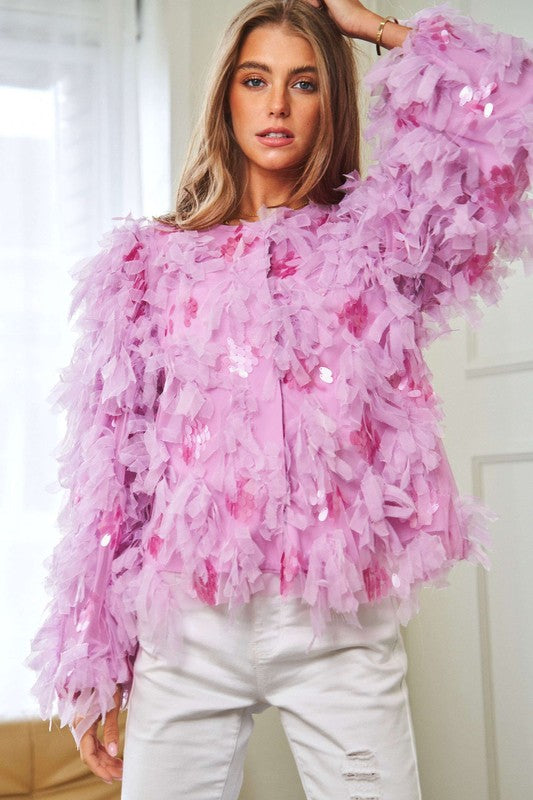 Fluffy Tiered Ruffle Long Sleeve Party Jacket