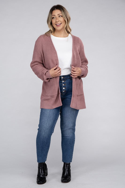 Cielo Low Gauge Waffle Open Cardigan Sweater