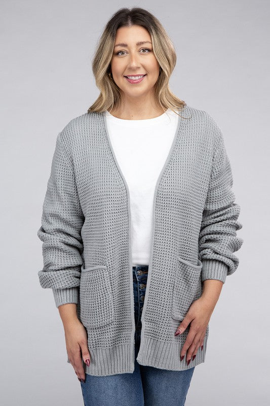 Cielo Low Gauge Waffle Open Cardigan Sweater