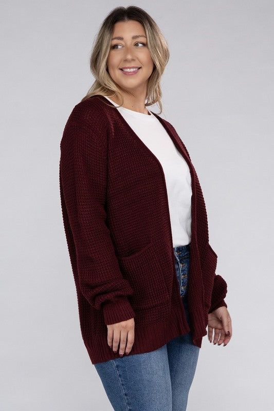 Cielo Low Gauge Waffle Open Cardigan Sweater