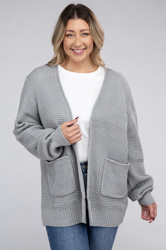 Cielo Low Gauge Waffle Open Cardigan Sweater