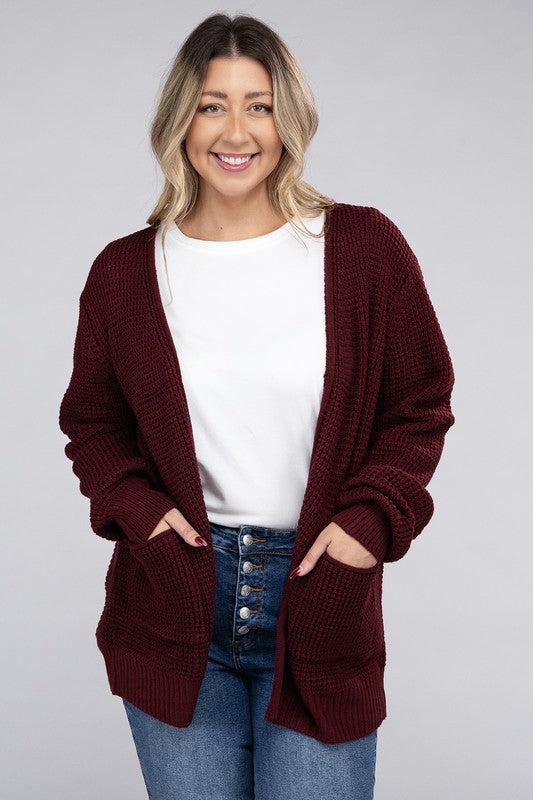 Cielo Low Gauge Waffle Open Cardigan Sweater