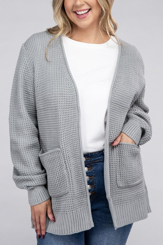 Cielo Low Gauge Waffle Open Cardigan Sweater