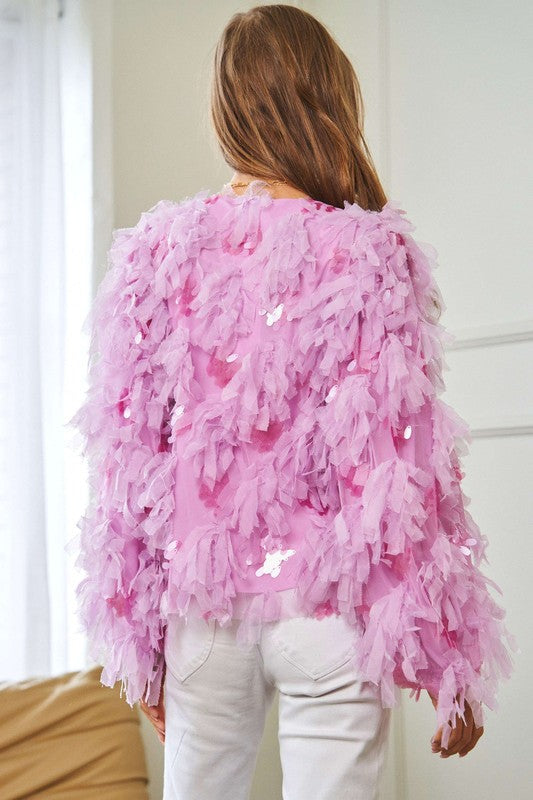 Fluffy Tiered Ruffle Long Sleeve Party Jacket