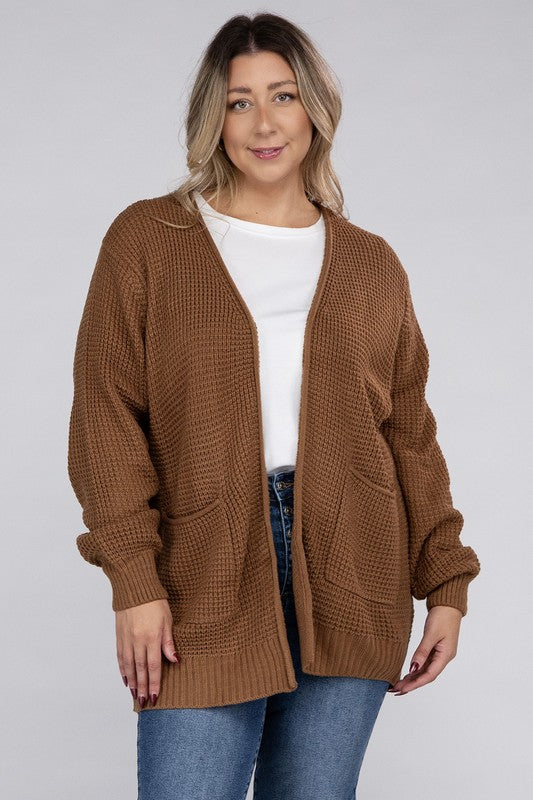 Cielo Low Gauge Waffle Open Cardigan Sweater