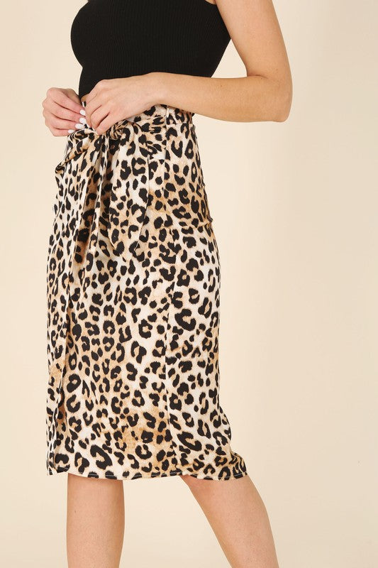 Skyler Satin leopard tie skirt