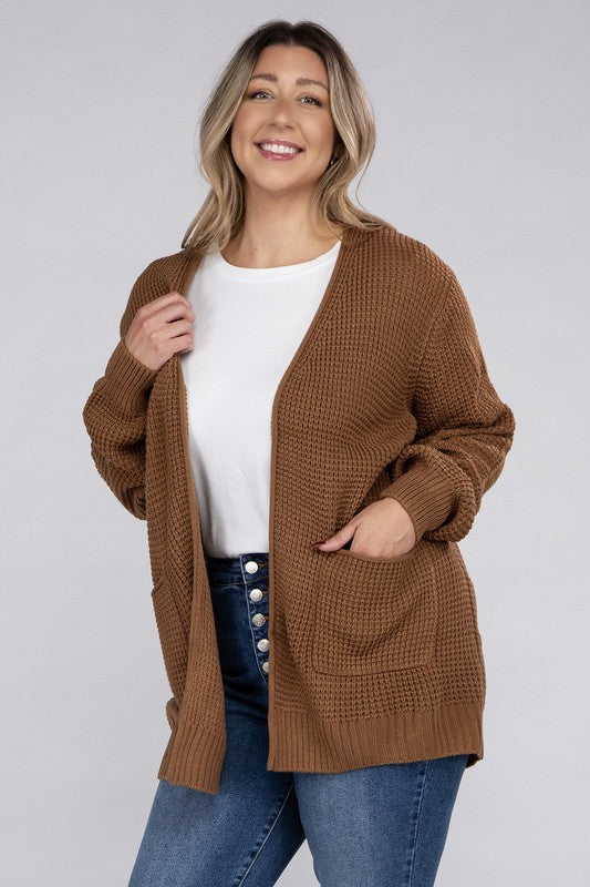 Cielo Low Gauge Waffle Open Cardigan Sweater