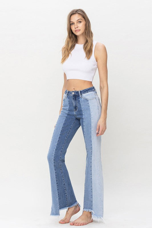 Nyla High Rise Relaxed Flare With Uneven Raw Hem