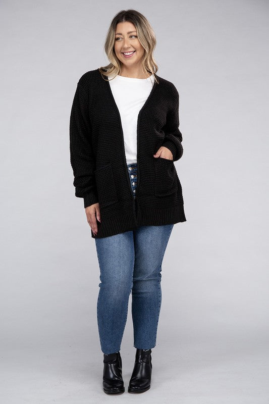 Cielo Low Gauge Waffle Open Cardigan Sweater