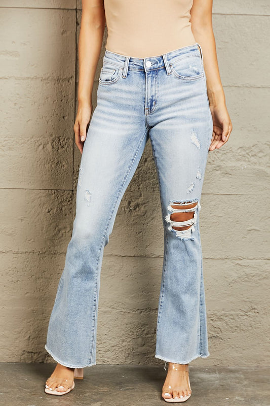 BAYEAS Erica Mid Rise Distressed Flare Jeans