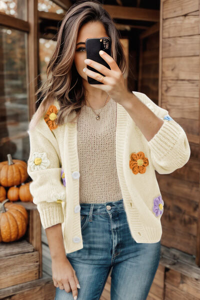 Flower Button Up Long Sleeve Cardigan