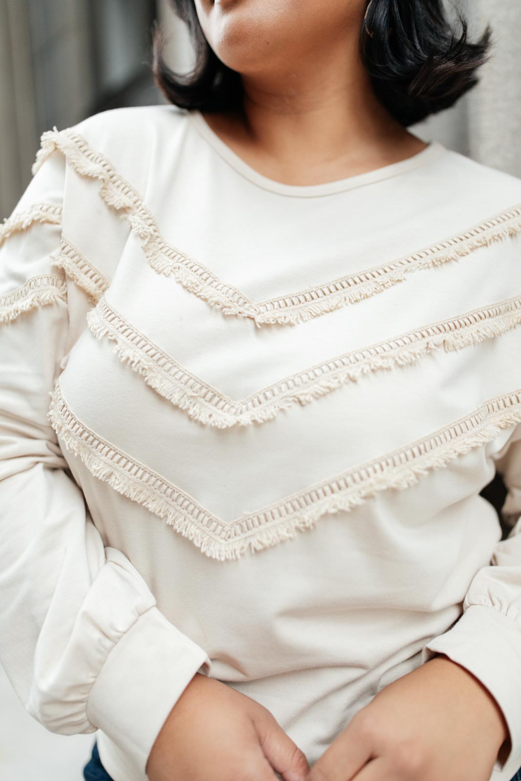 Into The Fringe Top in Beige