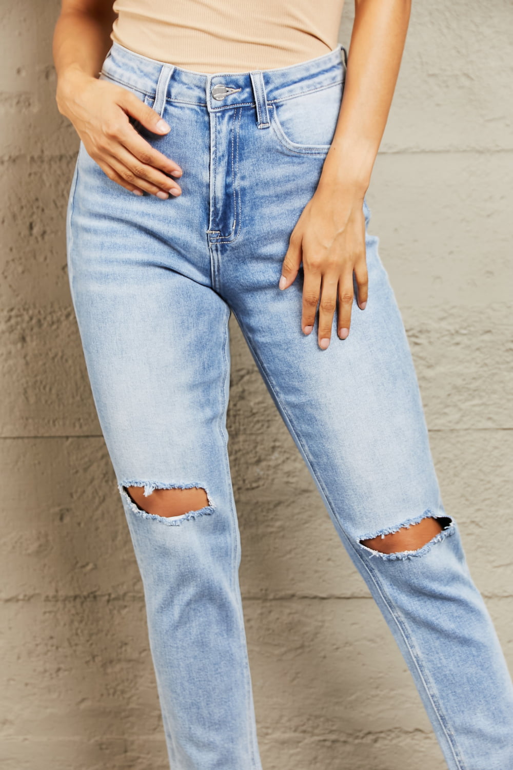 Bella High Waisted Distressed Slim Cropped Jeans