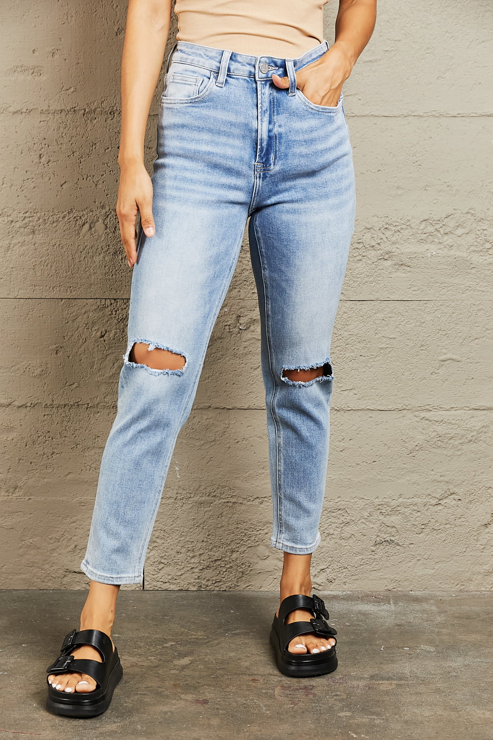 Bella High Waisted Distressed Slim Cropped Jeans